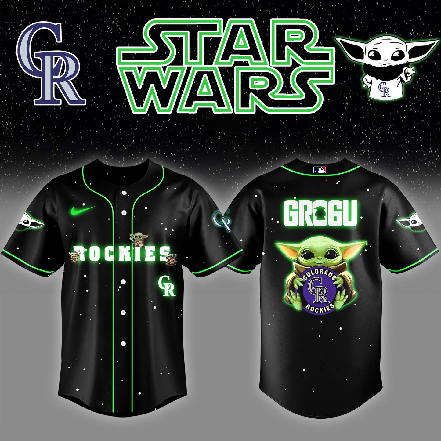COL x Stars Wars Grogu Night Baseball Jersey Editions Limited v3 - Printed