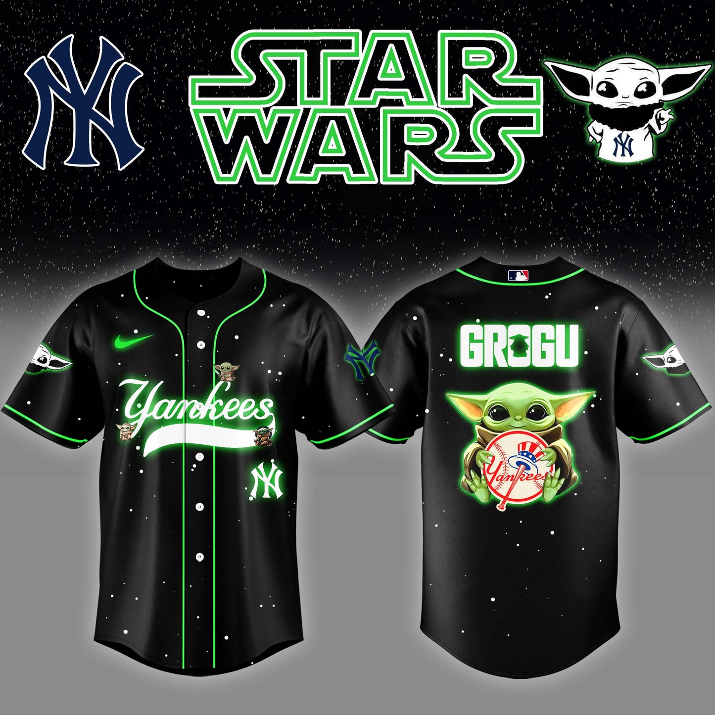 NYY x Stars Wars Grogu Night Baseball Jersey Editions Limited v3 - Printed