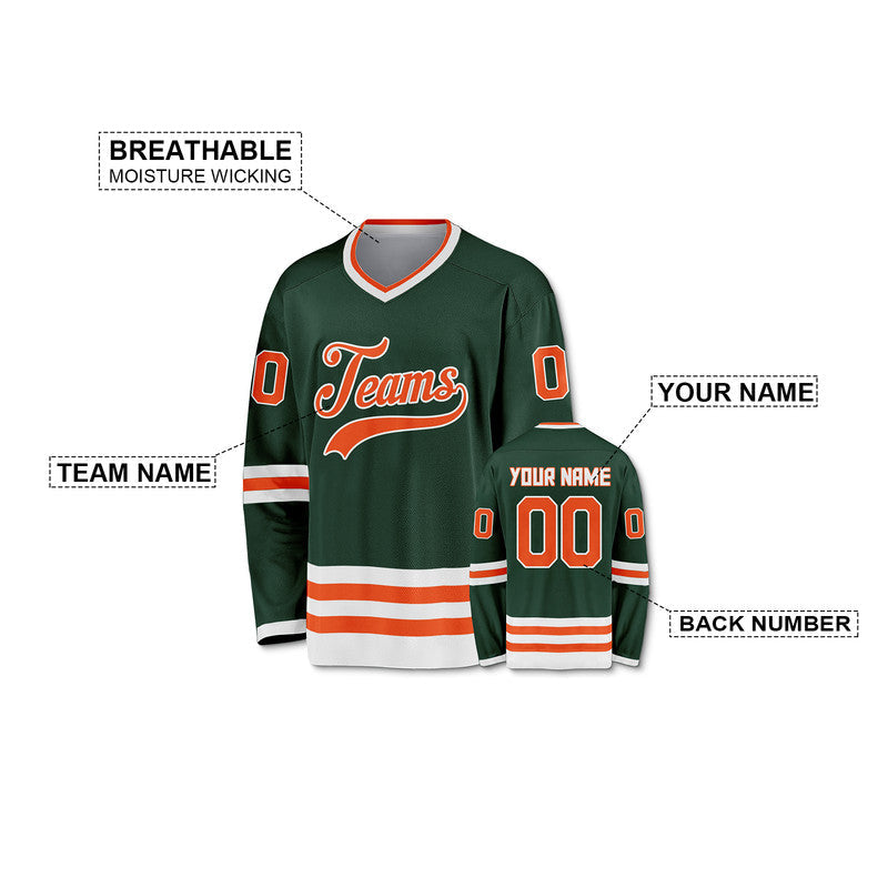 Custom Green Orange-White Authentic Hockey Jersey