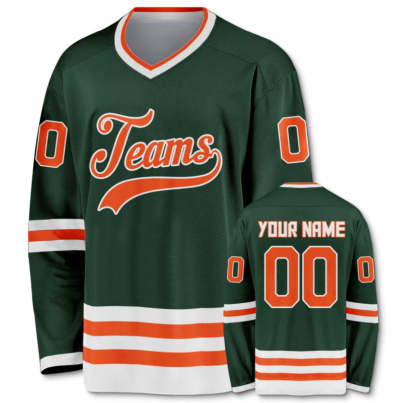 Custom Green Orange-White Authentic Hockey Jersey