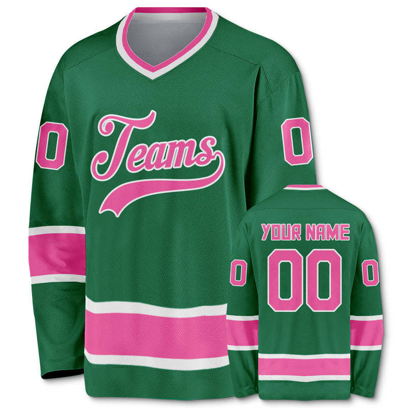Custom Kelly Green Pink-White Authentic Hockey Jersey