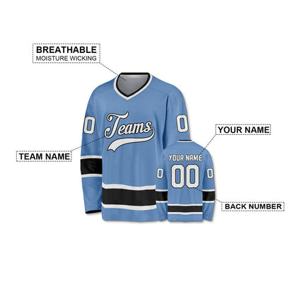 Custom Light Blue Black-White Authentic Hockey Jersey
