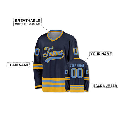 Custom Navy Light Blue-Gold Authentic Hockey Jersey