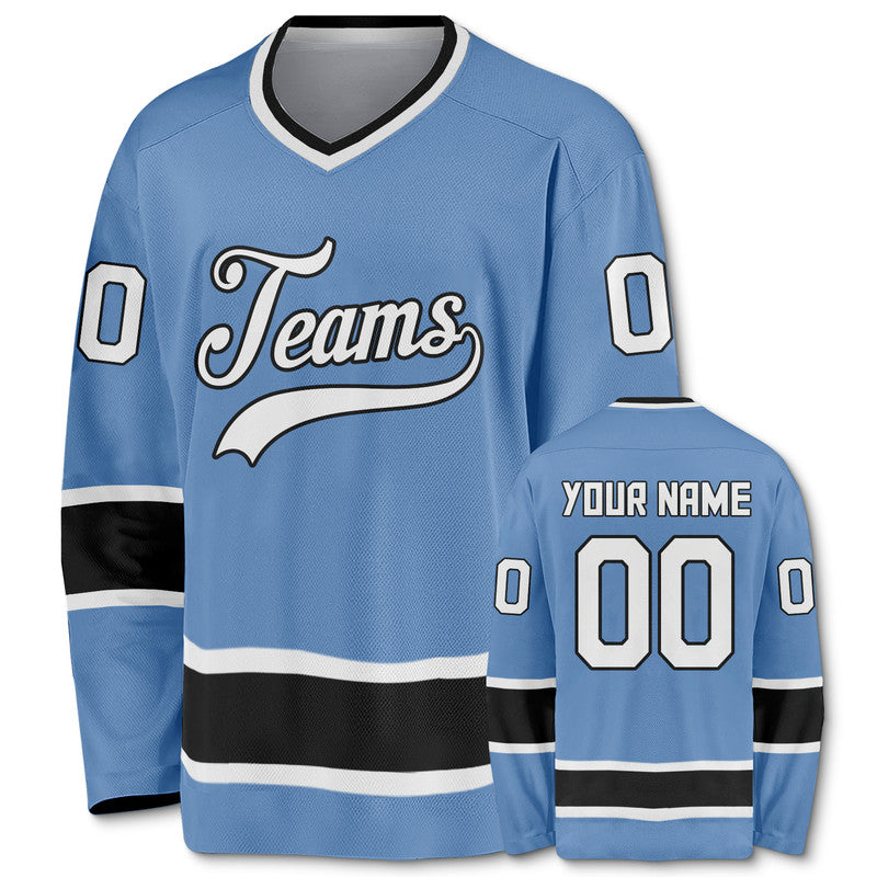 Custom Light Blue Black-White Authentic Hockey Jersey