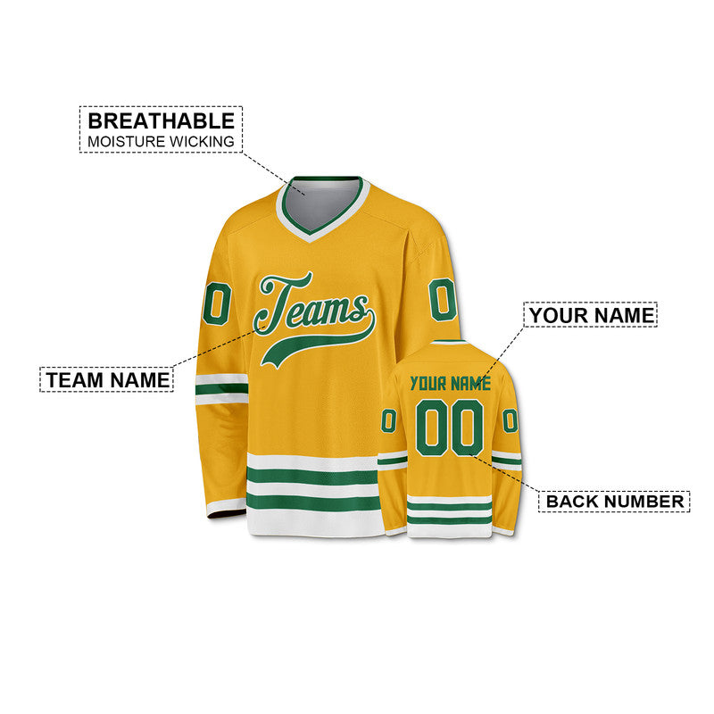 Custom Gold Kelly Green-White Authentic Hockey Jersey