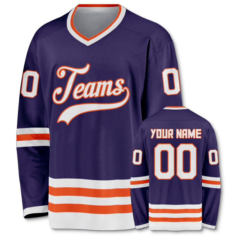 Custom Purple White-Orange Authentic Hockey Jersey