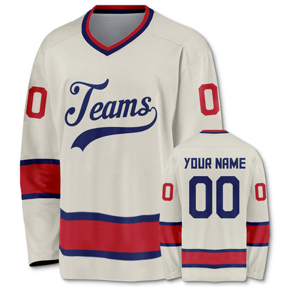 Custom Cream Royal-Red Authentic Hockey Jersey