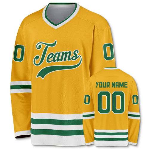 Custom Gold Kelly Green-White Authentic Hockey Jersey