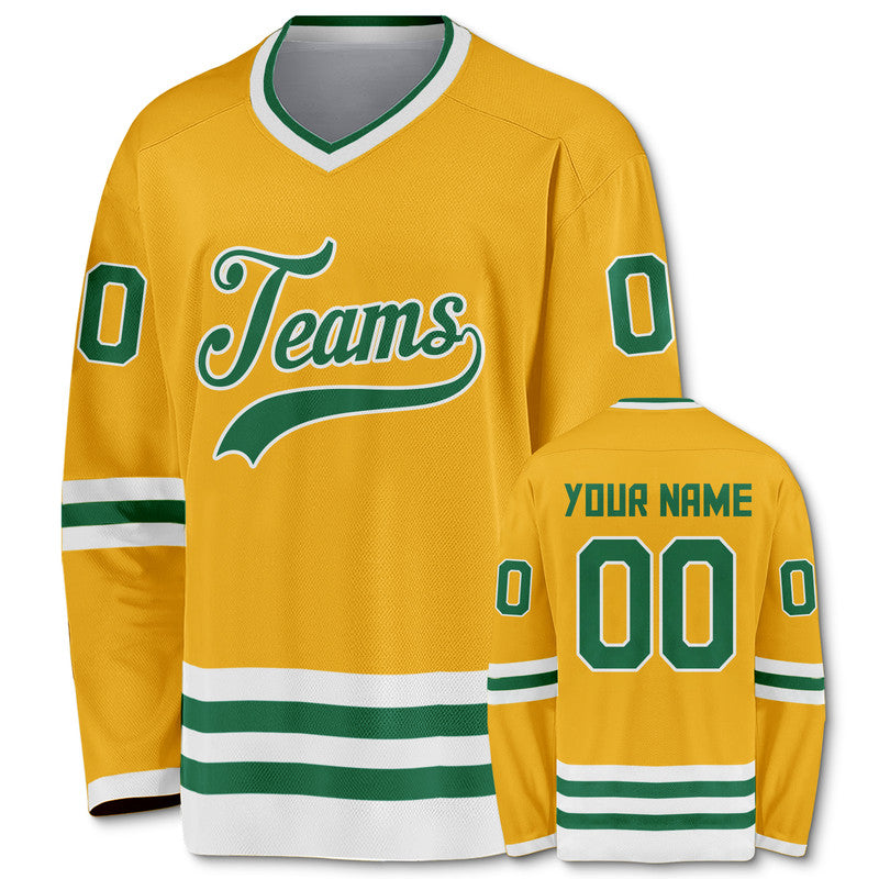 Custom Gold Kelly Green-White Authentic Hockey Jersey