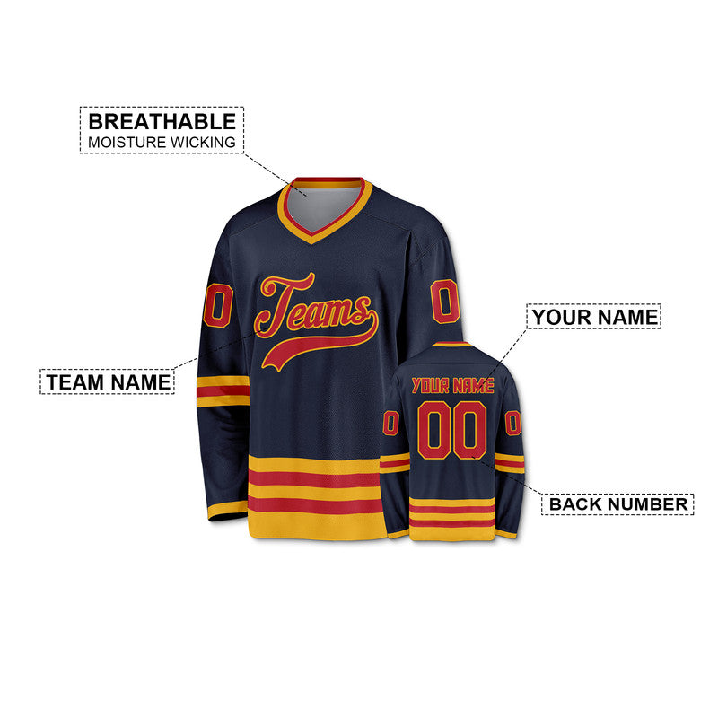Custom Navy Red-Gold Authentic Hockey Jersey