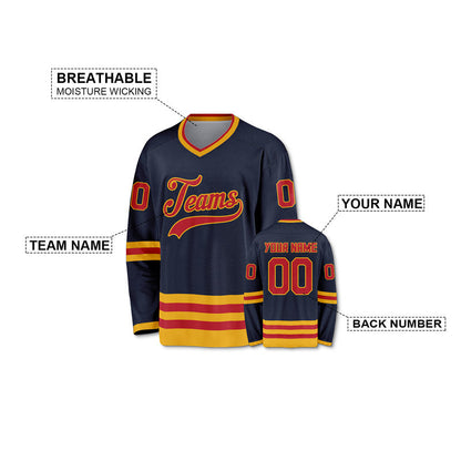 Custom Navy Red-Gold Authentic Hockey Jersey