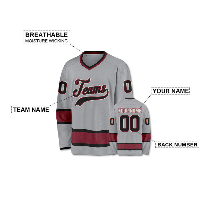 Custom Gray Black-Crimson Authentic Hockey Jersey