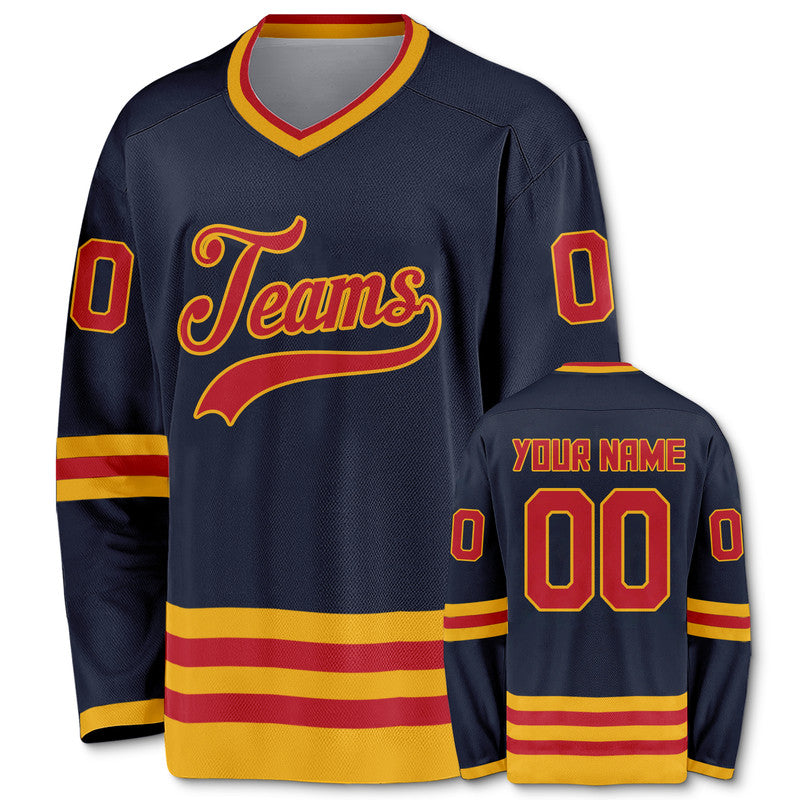 Custom Navy Red-Gold Authentic Hockey Jersey