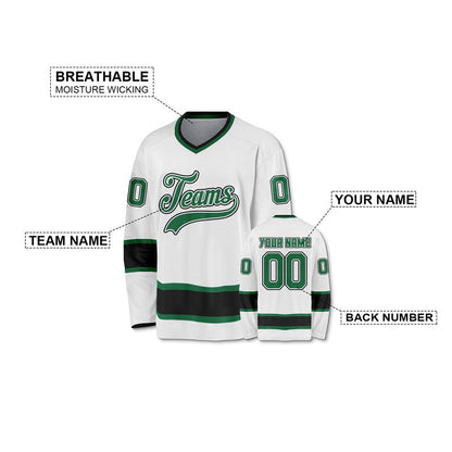 Custom White Green-Black Authentic Hockey Jersey