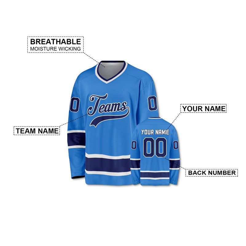 Custom Powder Blue Royal-White Authentic Hockey Jersey