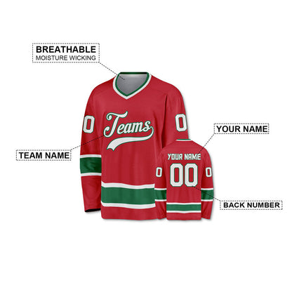 Custom Red White-Green Authentic Hockey Jersey