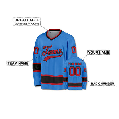 Custom Powder Blue Red-Black Authentic Hockey Jersey