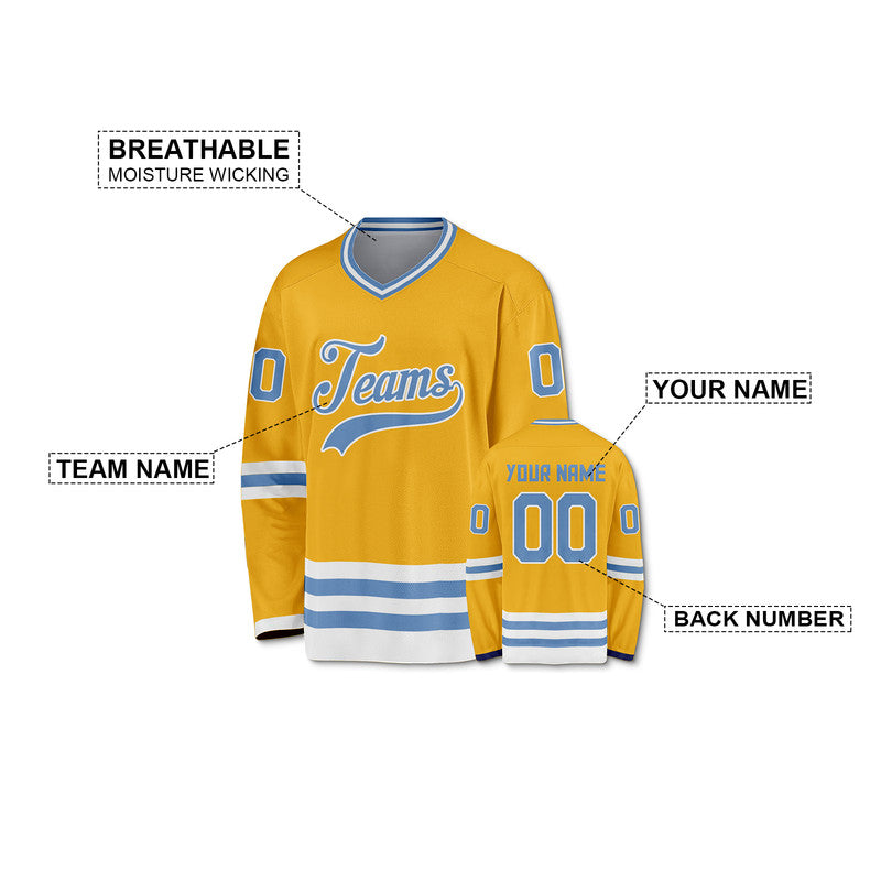 Custom Gold Light Blue-White Authentic Hockey Jersey