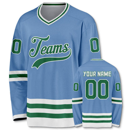 Custom Light Blue Kelly Green-White Authentic Hockey Jersey