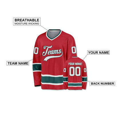 Custom Red White-Aqua Authentic Hockey Jersey