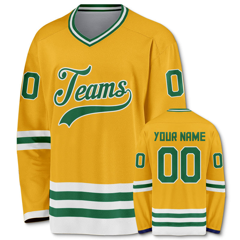 Custom Gold Kelly Green-White Authentic Hockey Jersey1