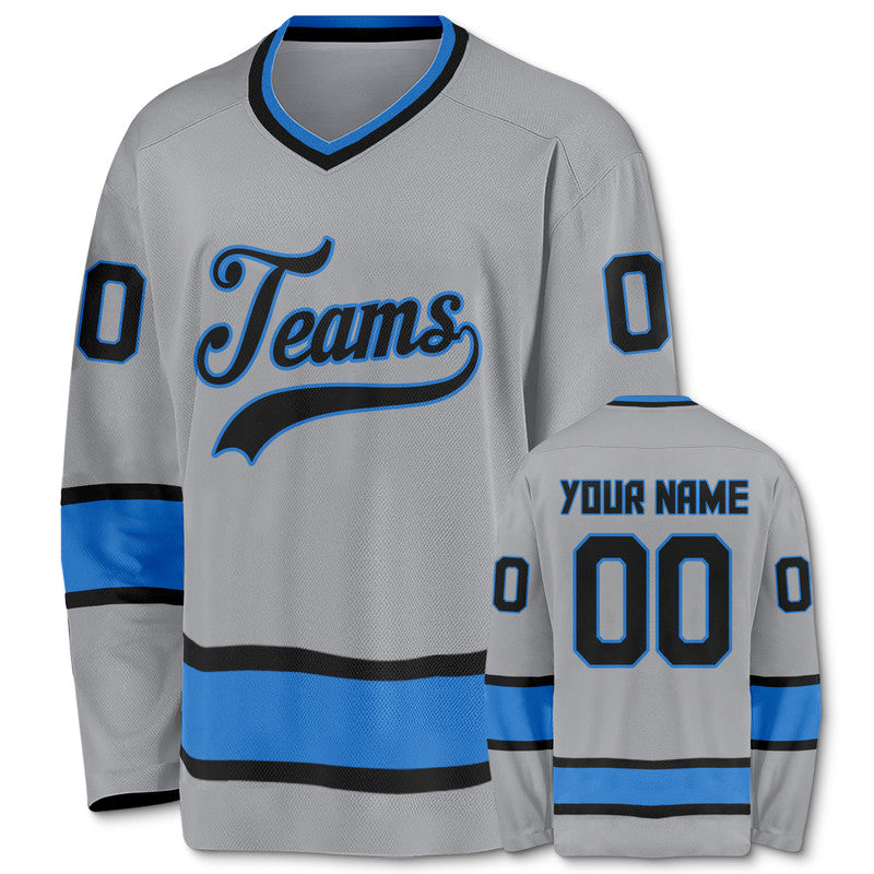 Custom Gray Black-Powder Blue Authentic Hockey Jersey