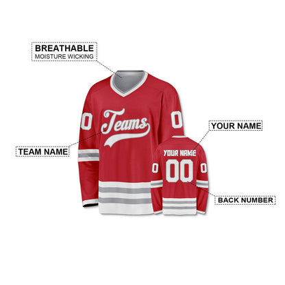 Custom Red White-Gray Authentic Hockey Jersey1