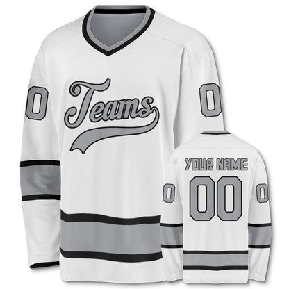 Custom White Gray-Black Authentic Hockey Jersey