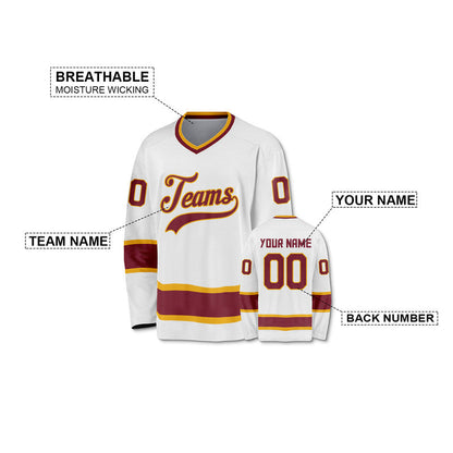 Custom White Crimson-Gold Authentic Hockey Jersey