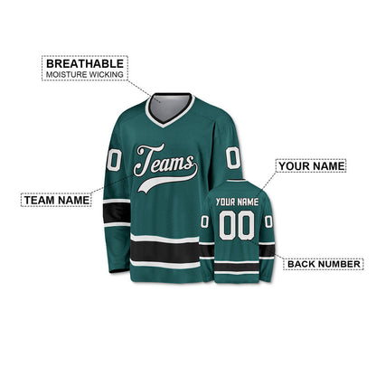 Custom Aqua White-Black Authentic Hockey Jersey