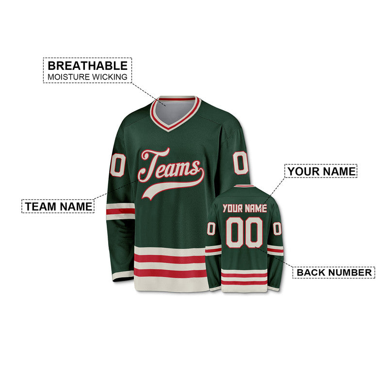 Custom Green Beige-Red Authentic Hockey Jersey