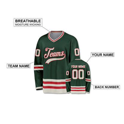 Custom Green Beige-Red Authentic Hockey Jersey
