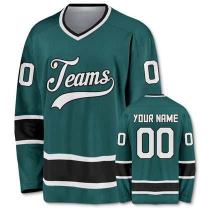 Custom Aqua White-Black Authentic Hockey Jersey