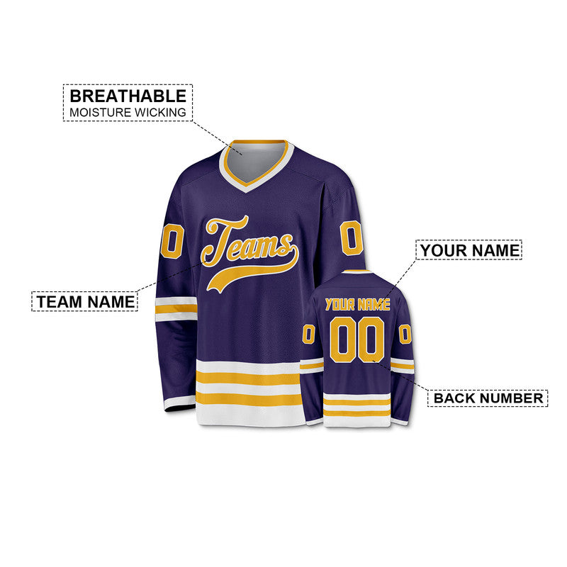 Custom Purple Gold-White Authentic Hockey Jersey