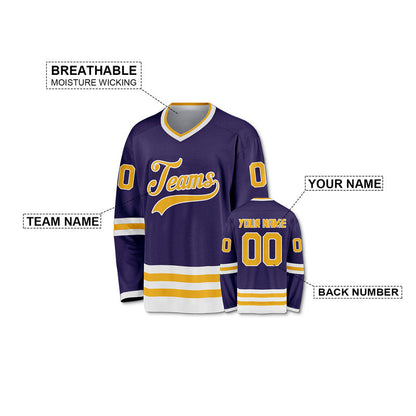 Custom Purple Gold-White Authentic Hockey Jersey
