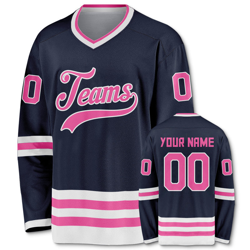Custom Navy Pink-White Authentic Hockey Jersey