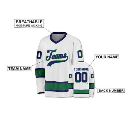 Custom White Royal-Kelly Green Authentic Hockey Jersey