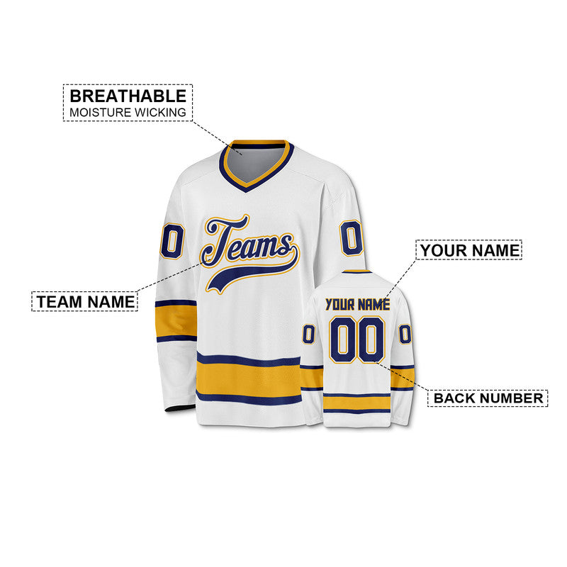 Custom White Royal-Gold Authentic Hockey Jersey