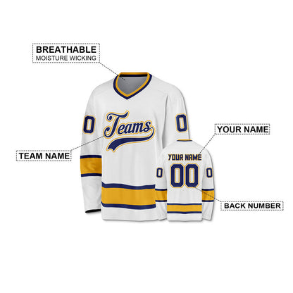 Custom White Royal-Gold Authentic Hockey Jersey