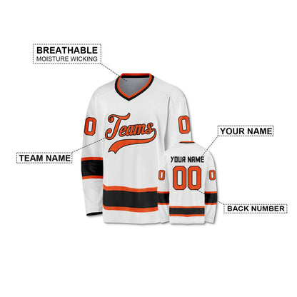 Custom White Orange-Black Authentic Hockey Jersey