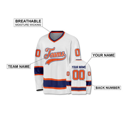 Custom White Orange-Royal Authentic Hockey Jersey