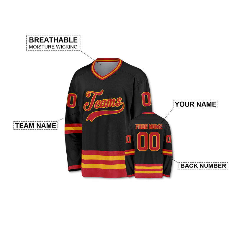 Custom Black Red-Gold Authentic Hockey Jersey