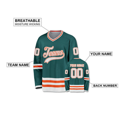 Custom Aqua White-Orange Authentic Hockey Jersey