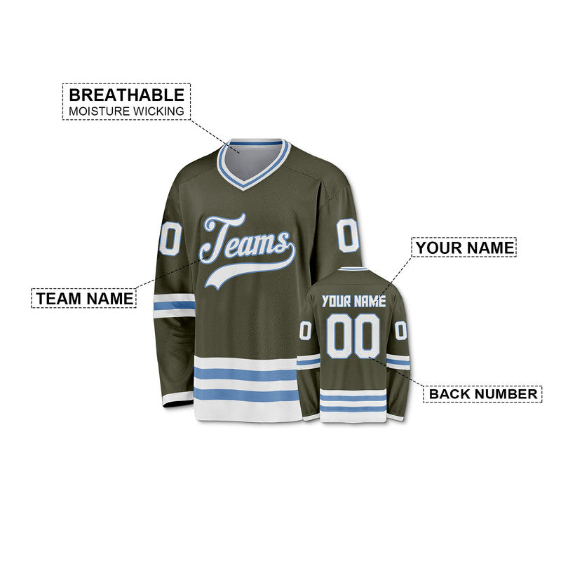 Custom Olive Light Blue-White Authentic Hockey Jersey