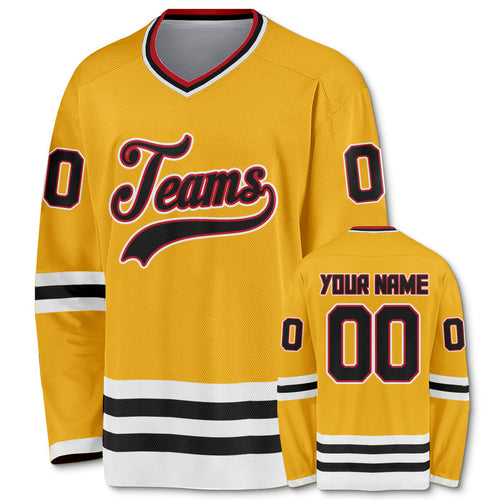 Custom Gold Black-Red Authentic Hockey Jersey