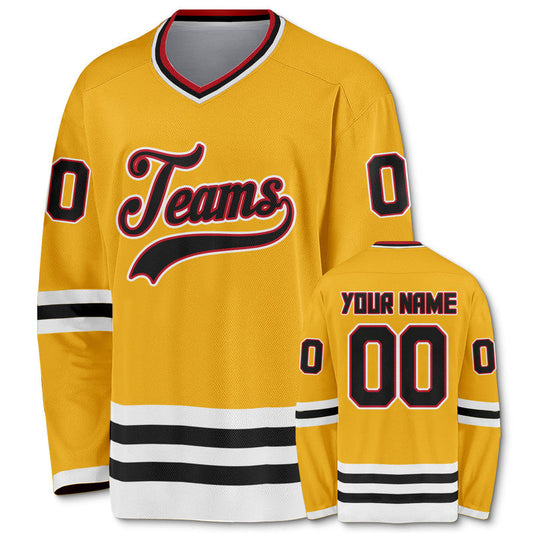 Custom Gold Black-Red Authentic Hockey Jersey