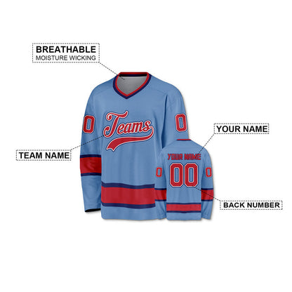 Custom Light Blue Red-Black Authentic Hockey Jersey