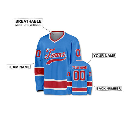 Custom Powder Blue Red-White Authentic Hockey Jersey