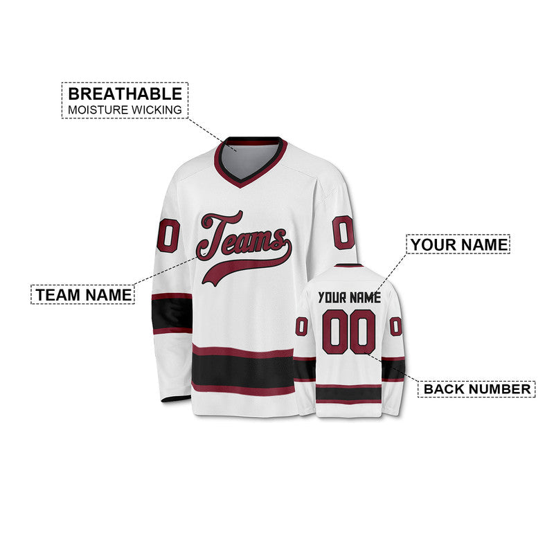 Custom White Crimson-Black Authentic Hockey Jersey