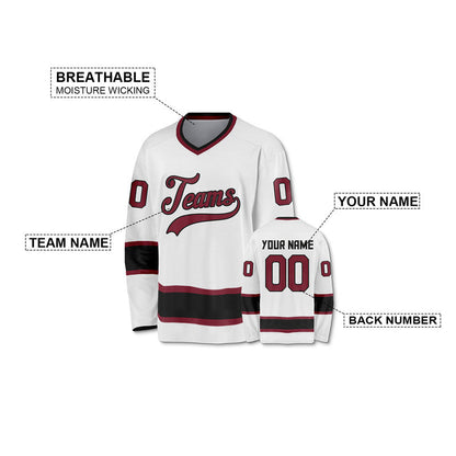 Custom White Crimson-Black Authentic Hockey Jersey